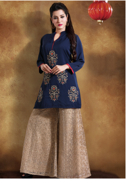 Blue With Cream Color Georgette Designer Kurti