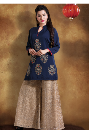 Blue With Cream Color Georgette Designer Kurti