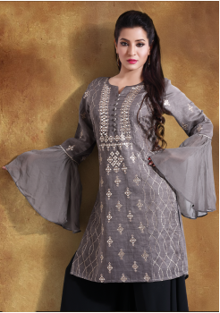 Grey With Black Color Georgette Designer Outfit