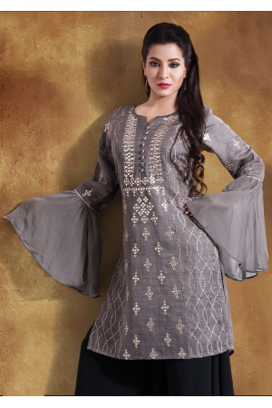 Grey With Black Color Georgette Designer Outfit