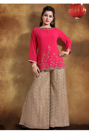 Peach With Golden Printed Color Georgette Designer Kurti