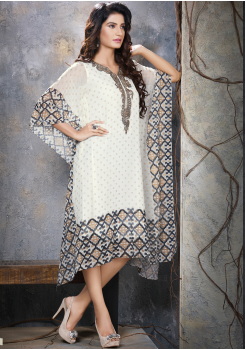 White with Black Designer Viscose Kurti