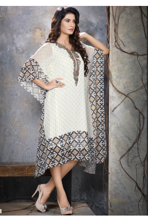 White with Black Designer Viscose Kurti