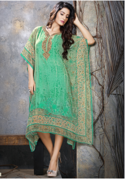 Leaf Green Designer Chiffon Kurti