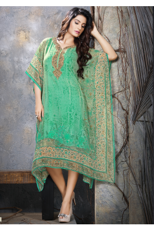 Leaf Green Designer Chiffon Kurti