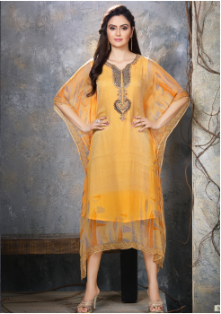 Orange with Yellow Designer Chiffon Kurti