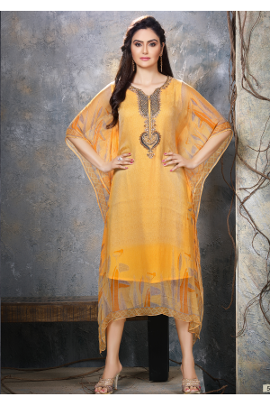 Orange with Yellow Designer Chiffon Kurti