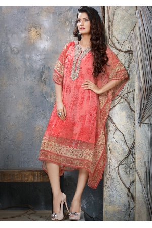 Red Designer Chiffon Kurti