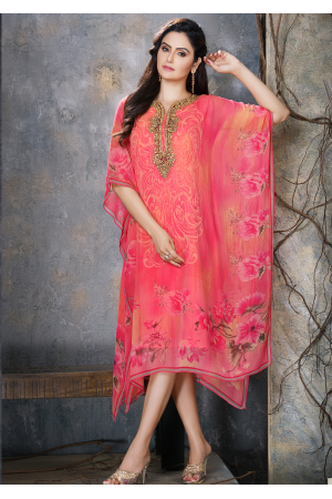 Pinkish Peach Color Designer Chiffon Kurti