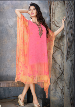 Peachish Pink Color Designer Chiffon Kurti