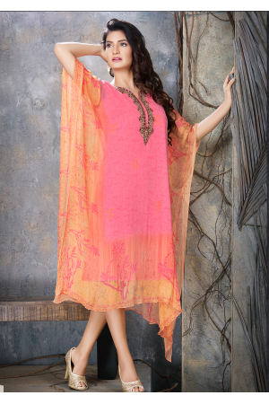 Peachish Pink Color Designer Chiffon Kurti