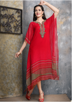 Red Color Designer Chiffon Kurti