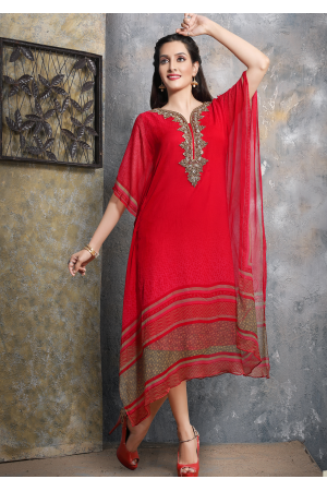 Red Color Designer Chiffon Kurti