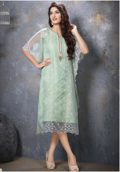 Pista Green Color Designer Orangza Kurti