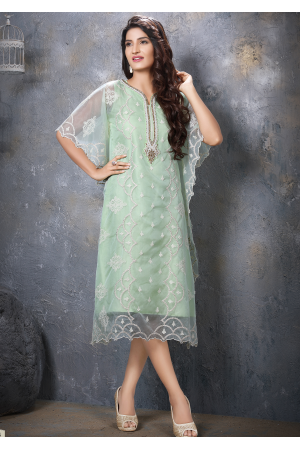 Pista Green Color Designer Orangza Kurti