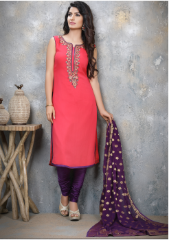 Dark Peach With Magenta Georgette Designer Straight Cut Suit