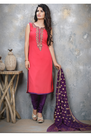 Dark Peach With Magenta Georgette Designer Straight Cut Suit