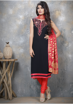 Navy Blue With Pink Designer Georgette Straight Cut Suit