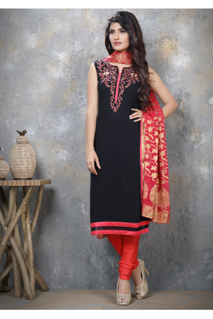 Navy Blue with Pink Designer Georgette Straight Cut Suit