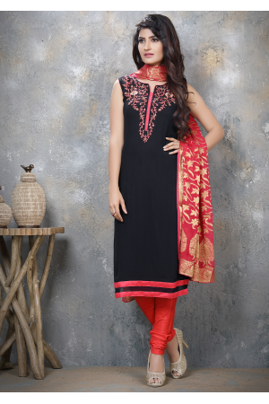 Navy Blue With Pink Designer Georgette Straight Cut Suit