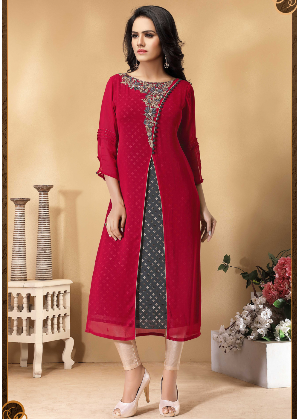 GREY GEORGETTE ANARKALI KURTI – Noorkari