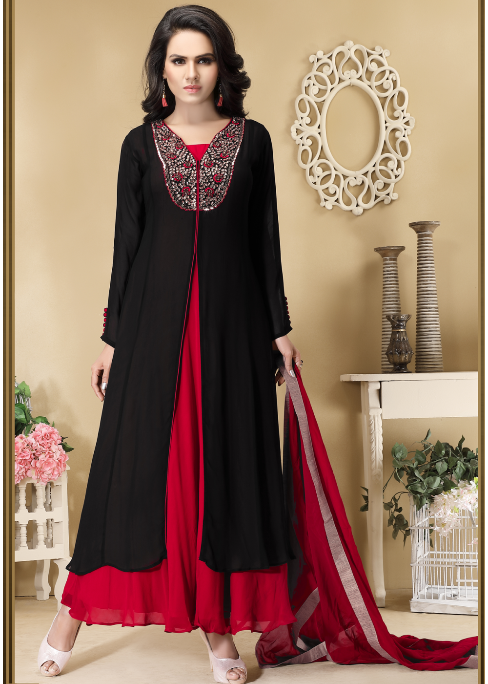 red and black gown design