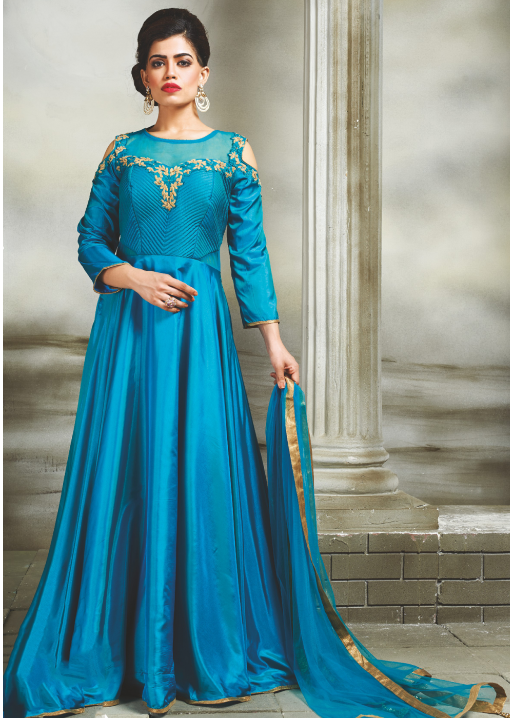 Buy Beautiful Peach Cotton Designer Gown Online USA - Inddus.com.