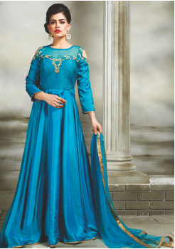 Aqua Blue Color Party Wear Designer Gown 