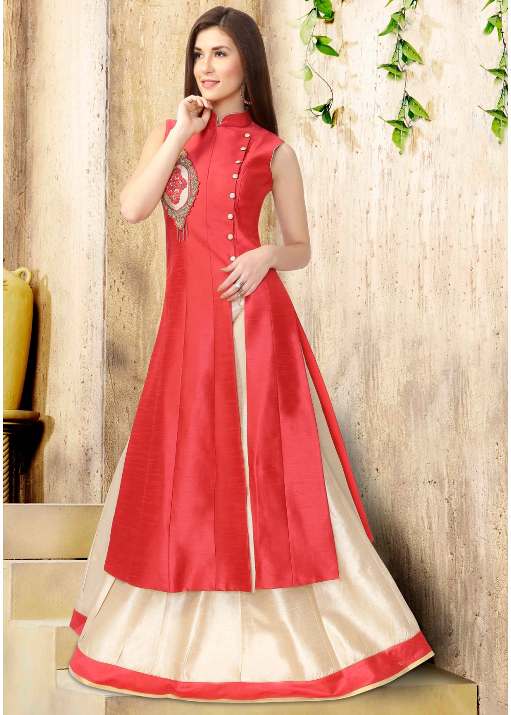 red and cream gown