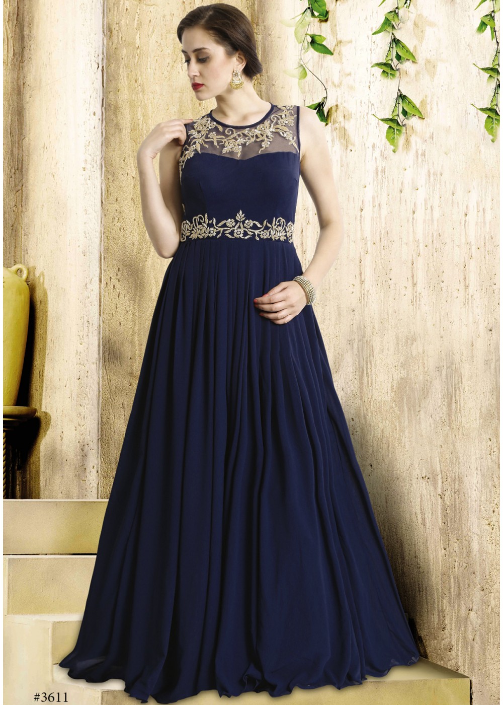 blue georgette gown