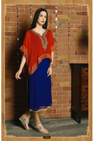 BLUE AND PINKISH RED COLOR DESIGNER KURTI
