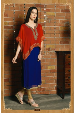 BLUE AND PINKISH RED COLOR DESIGNER KURTI