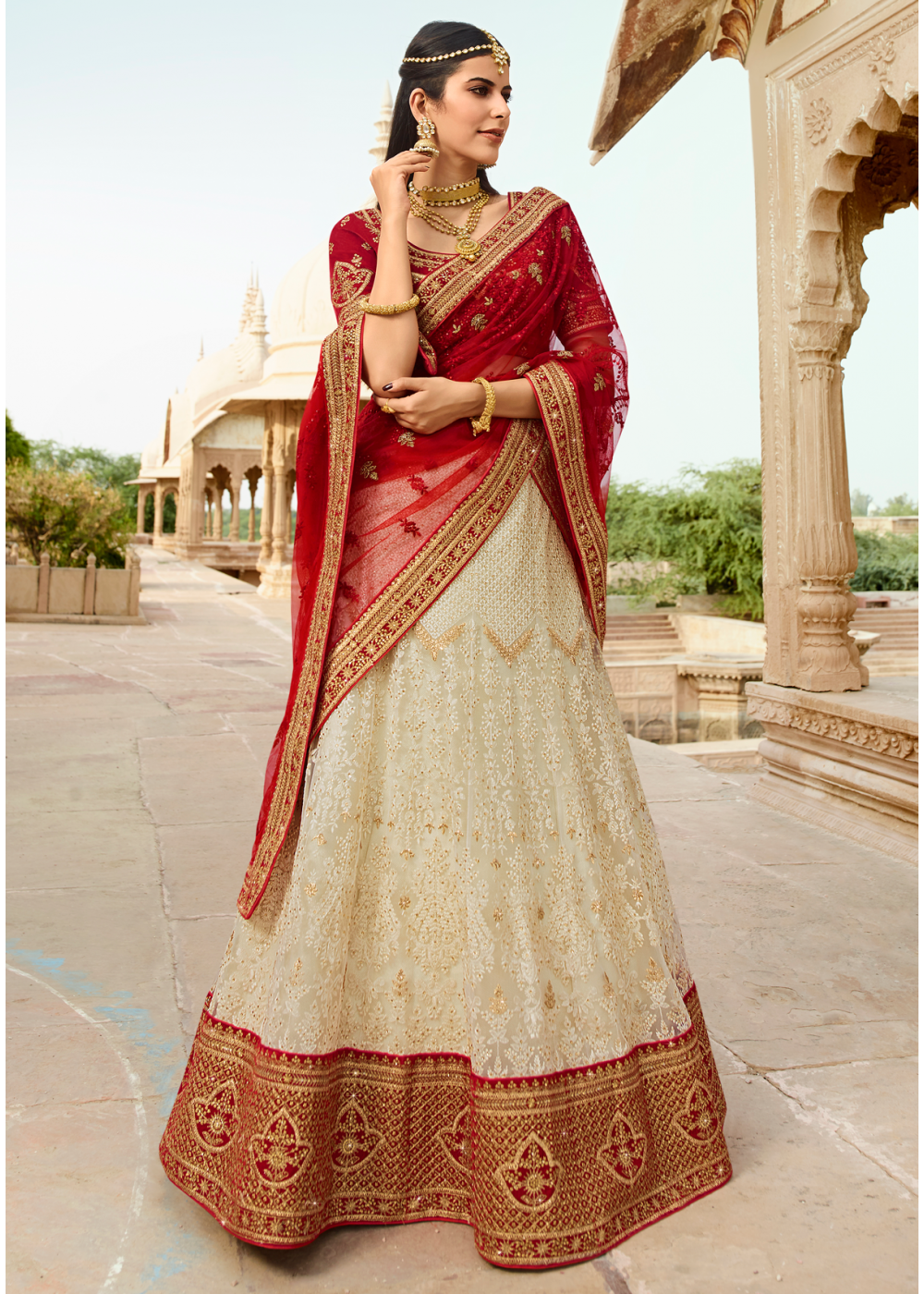 bridal lehenga in cherry red