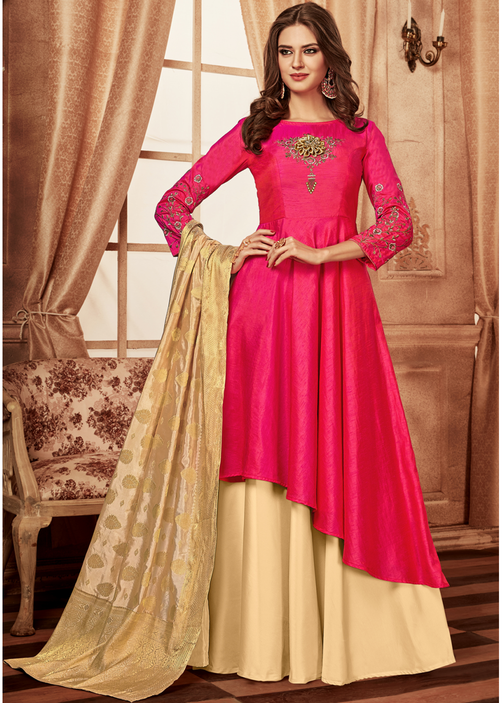 pink and golden gown