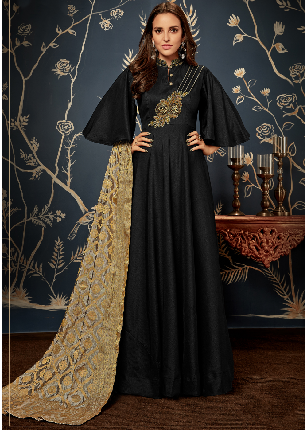 Party Wear Look Heavy Sequence Work Black Gown With Dupatta –  bollywoodlehenga