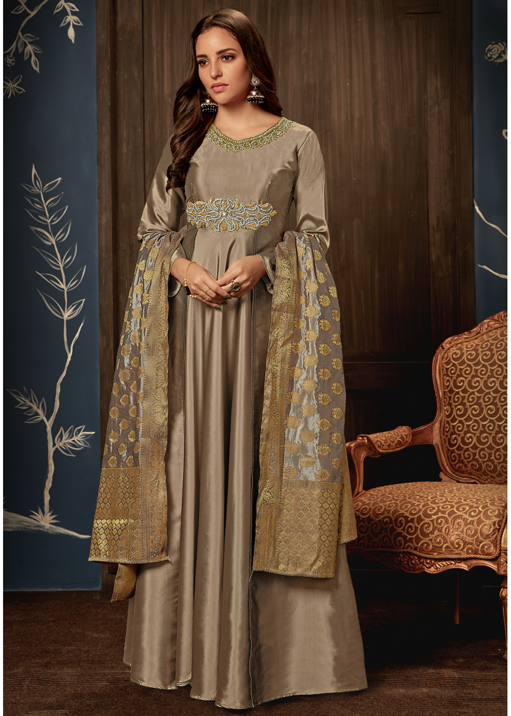 Sky Grey Color Heavy Embroidery Work Gown Type Dress TDS3249 –  TheDesignerSaree
