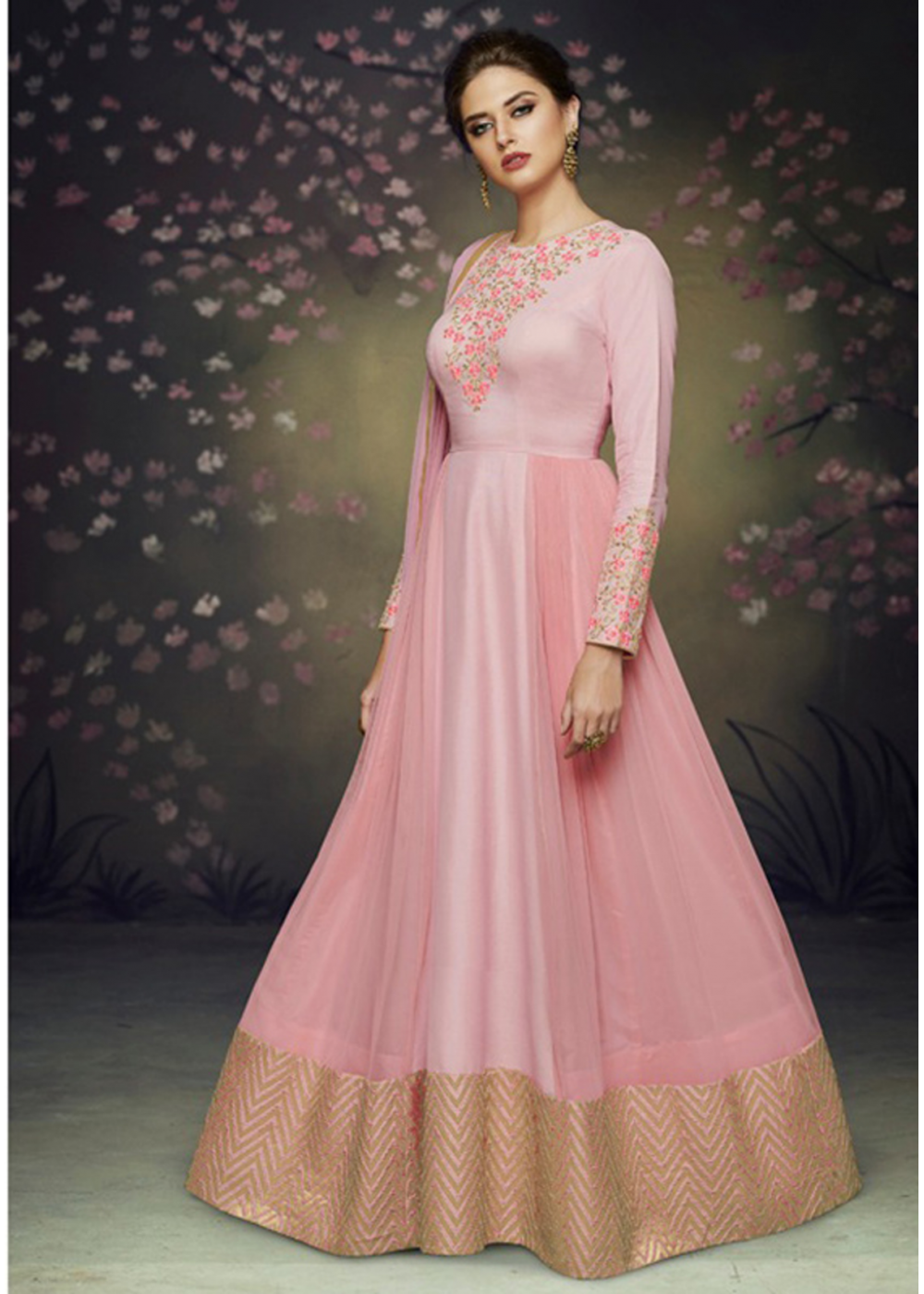 pink colour party wear gown