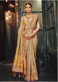 Cream Color Silk Designer Saree