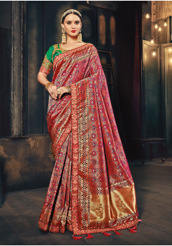 Pink With Green Color Silk Designer Saree 