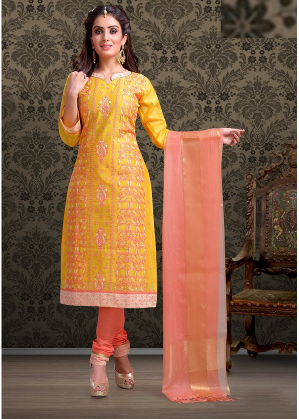 Magenta And Yellow Chanderi Salwar Kameez | Punjabi Suit online
