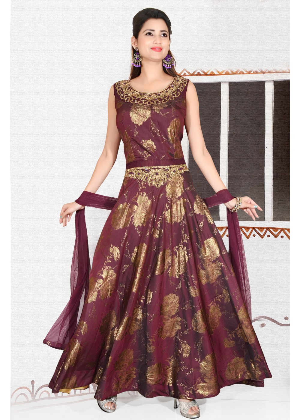 Shop Mauve Art Silk Bandhani Gown Party Wear Online at Best Price | Cbazaar