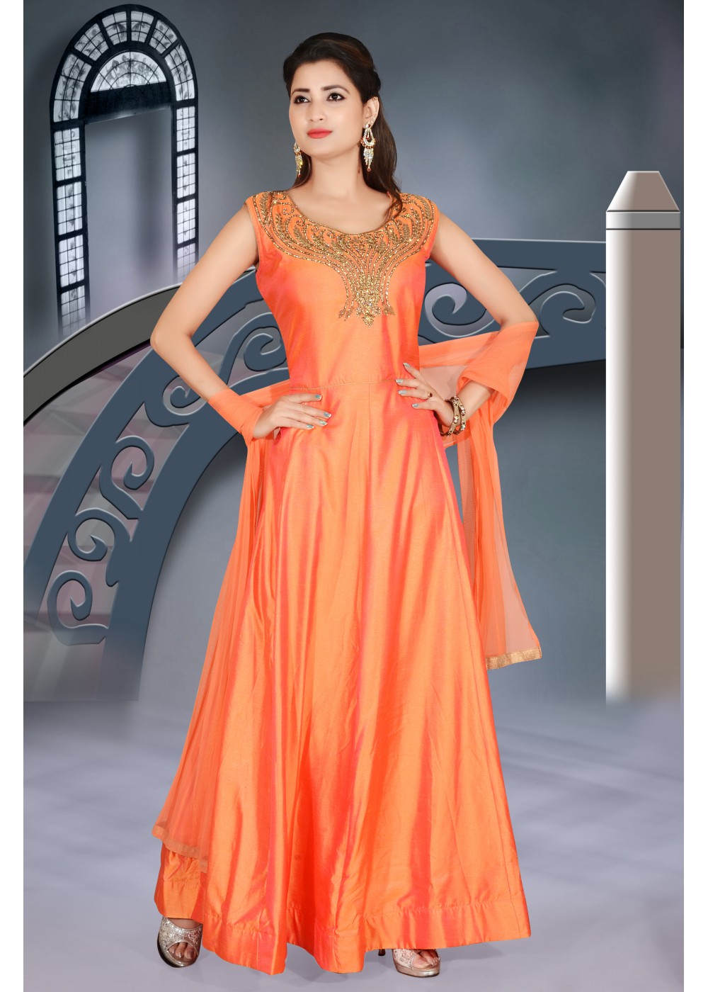 silk dress orange
