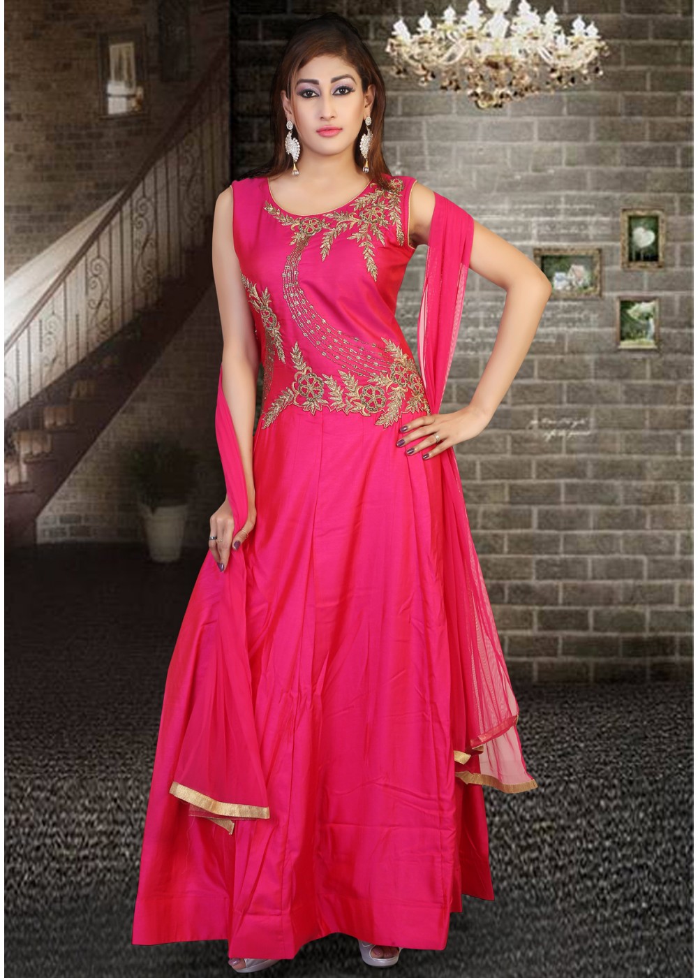 dark pink colour gown