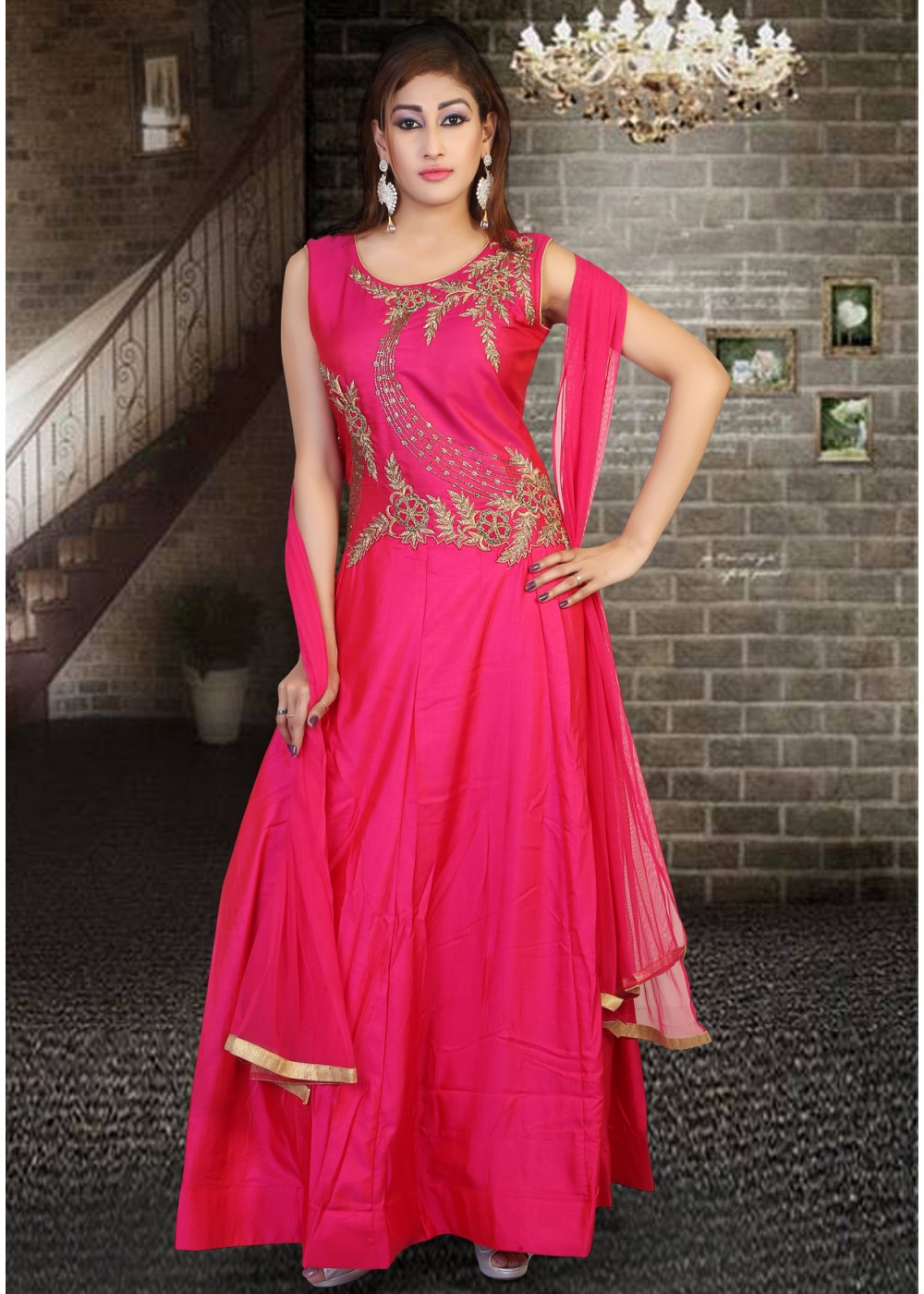 pink colour gown design