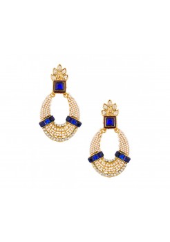 Blue stones earring studded with pearls and stones