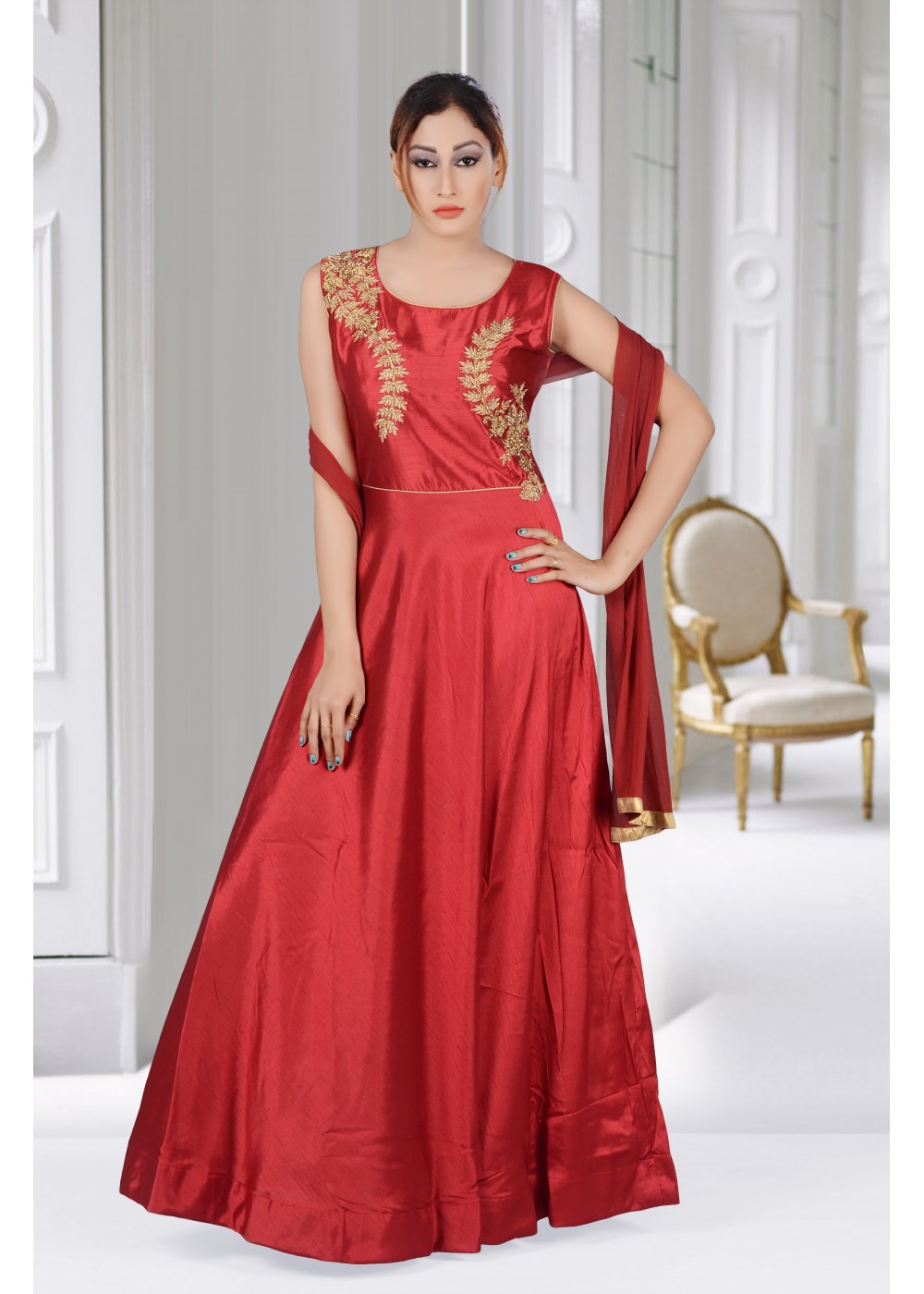 maroon silk gown