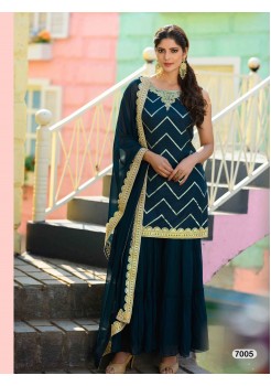 Designer Dark Bluish Navy Sharara