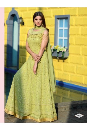 Designer Lime Green Color Anarkali Gown