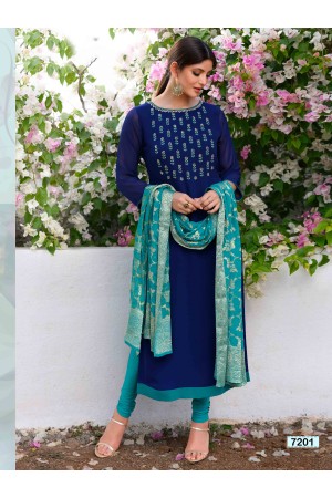 Stylish Navy Blue Straight Cut Chudidar