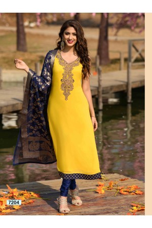 Designer Yellow Straight Cut Chudidar